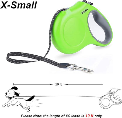 Fida Retractable Dog Leash, 10ft Heavy Duty Pet Walking Leash for X-Small Dog or Cat up to 18 lbs, Tangle Free. One-Hand Brake (X-Small, Green) Fida