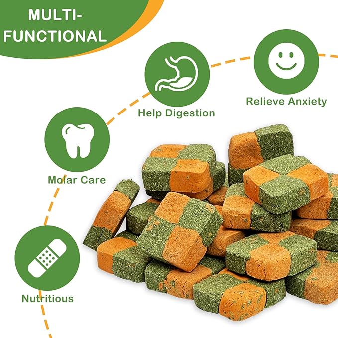 Fhiny 24 PCS Rabbit Chew Toys, Natural Timothy Hay Carrot Biscuit Handmade Bunny Molar Toys for Teeth Small Animal Snacks for Rabbits Guinea Pigs Chinchillas Hamsters Gerbils Fhiny