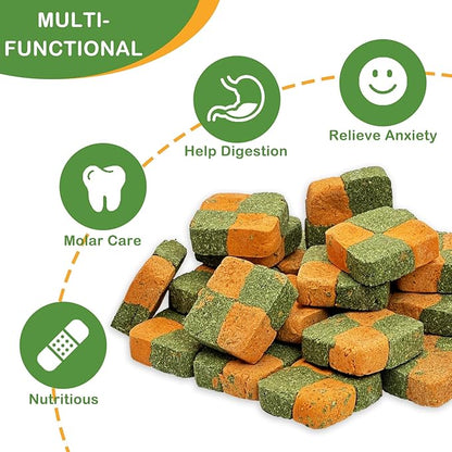 Fhiny 24 PCS Rabbit Chew Toys, Natural Timothy Hay Carrot Biscuit Handmade Bunny Molar Toys for Teeth Small Animal Snacks for Rabbits Guinea Pigs Chinchillas Hamsters Gerbils Fhiny