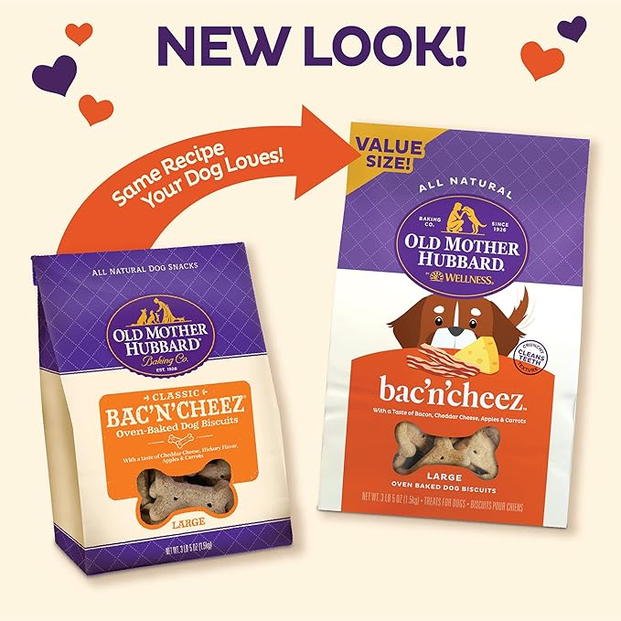 Old Mother Hubbard by Wellness Classic Bac'N'Cheez Natural Dog Treats, Crunchy Oven-Baked Biscuits, Ideal for Training, Large Size, 3 Pound (Pack of 1) - PAWPICO