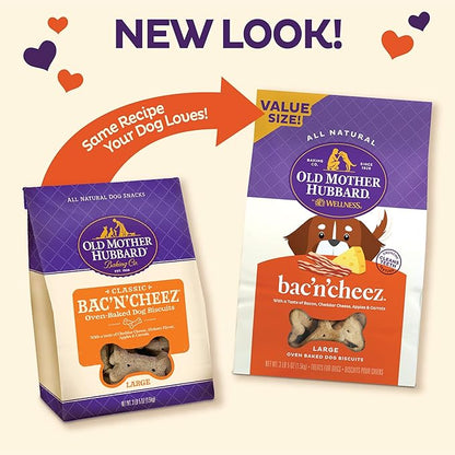 Old Mother Hubbard by Wellness Classic Bac'N'Cheez Natural Dog Treats, Crunchy Oven-Baked Biscuits, Ideal for Training, Large Size, 3 Pound (Pack of 1) - PAWPICO