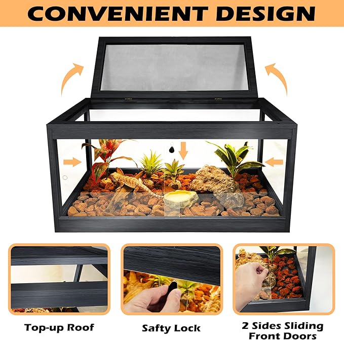 63 Gallon Terrarium, Reptile Habitat, Durable Quality, Suitable for All Types of Reptile, Hamsters, Snakes, 40“ Wide, Black PROLEE