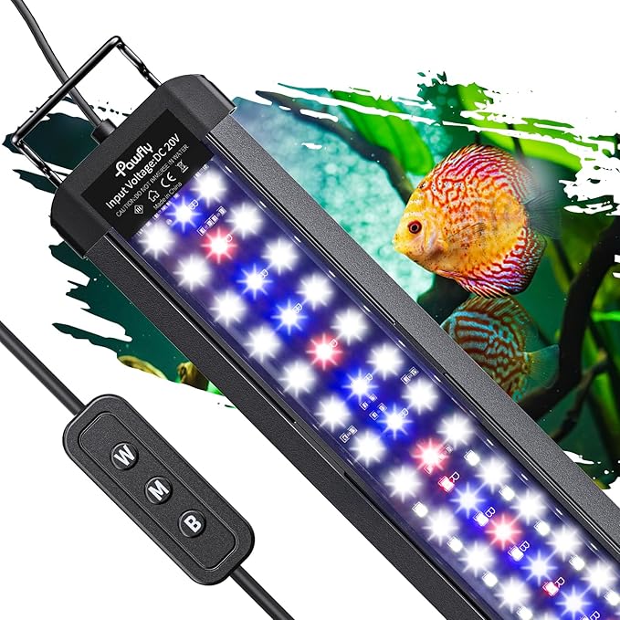 Pawfly 14W Aquarium LED Light for 18 to 24 Inch Fish Tanks Extendable Fish Tank Light with Full Spectrum Brilliant White Blue Red Lights with Daytime & Night Modes and Adjustable Brightness Pawfly
