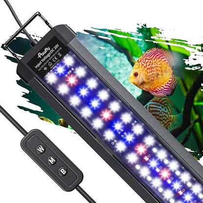 Pawfly 14W Aquarium LED Light for 18 to 24 Inch Fish Tanks Extendable Fish Tank Light with Full Spectrum Brilliant White Blue Red Lights with Daytime & Night Modes and Adjustable Brightness Pawfly