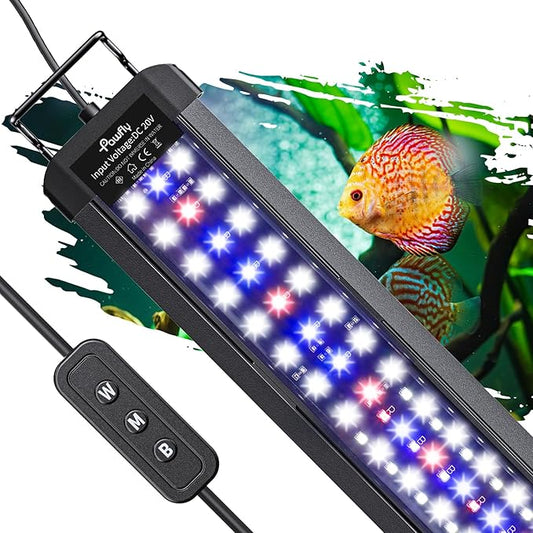 Pawfly 14W Aquarium LED Light for 18 to 24 Inch Fish Tanks Extendable Fish Tank Light with Full Spectrum Brilliant White Blue Red Lights with Daytime & Night Modes and Adjustable Brightness Pawfly