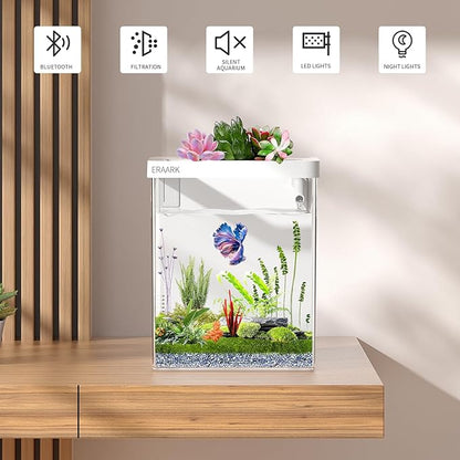 Smart Aquarium kit 1.5 Gallon Betta Fish Tank self Cleaning, Fish Tank with Filter LED Light, Water Pump, Fish Tank Starter Kits (Betta Fish Tank) ERAARK