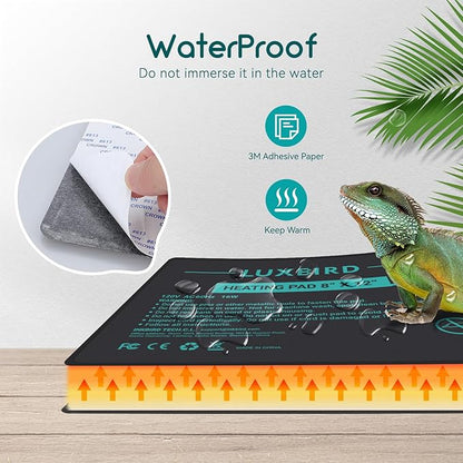 Luxbird Reptile Heating Pad 8" X 12" with Digital Thermostat Combo Under Tank Terrarium Heating Mat for Turtles, Lizards, Frogs, and Other Reptiles Luxbird