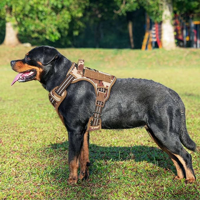 Heavy Duty Tactical Dog Harness for Large Dogs, No Pull Adjustable Pet Harness Reflective Service Training Easy Control Pet Vest Military K9 Working Dog Harnesses-X- Large, Desert Camo Beebielove