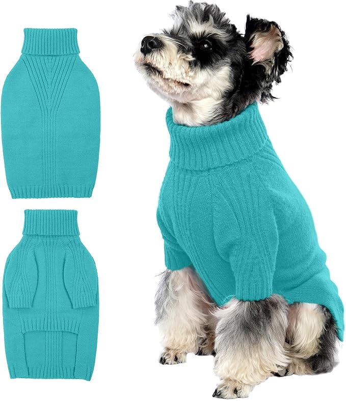 IECOii Dog Sweater,Dog Sweaters for Medium Dogs Girls Boys,Doggie Sweater Christmas,Pet Sweatshirt Knitwear Outfit for Holiday,Turtleneck Warm Clothes for French Bulldog,Boston Terrier(Lake-Green,M) - PAWPICO