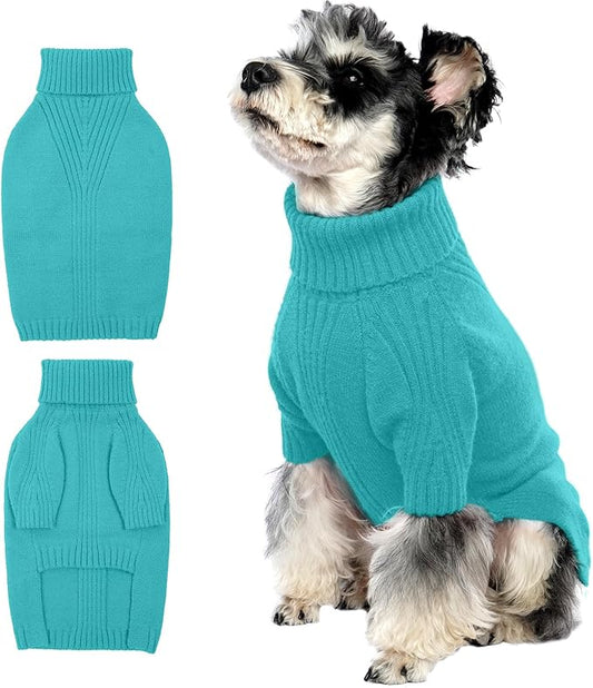 IECOii Dog Sweater,Dog Sweaters for Medium Dogs Girls Boys,Doggie Sweater Christmas,Pet Sweatshirt Knitwear Outfit for Holiday,Turtleneck Warm Clothes for French Bulldog,Boston Terrier(Lake-Green,M) - PAWPICO