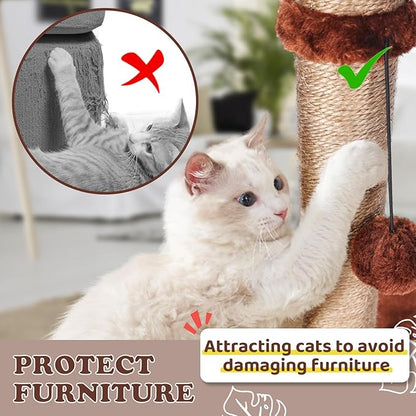 Cat Scratching Post for Indoor Cats,33.5” H Sisal Scratching Post for Kitten & Large Cat, Cat Scratch Post with Spring Ball,Brown - PAWPICO