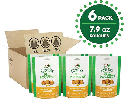 Greenies Pill Pockets for Dogs Capsule Size Natural Soft Dog Treats, Chicken Flavor, (6) 7.9 oz. Packs (180 Treats) - PAWPICO