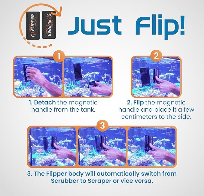 FL!PPER Flipper Cleaner Float - 2-in-1 Floating Magnetic Aquarium Glass Cleaner - Fish Tank Cleaner - Scrubber & Scraper Aquarium Cleaning Tools - Floating Fish Tank Cleaner, Nano FLPPER