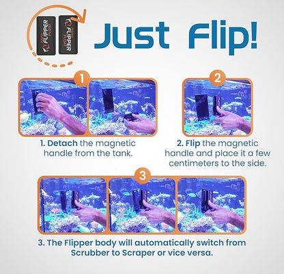 FL!PPER Flipper Cleaner Float - 2-in-1 Floating Magnetic Aquarium Glass Cleaner - Fish Tank Cleaner - Scrubber & Scraper Aquarium Cleaning Tools - Floating Fish Tank Cleaner, Nano FLPPER