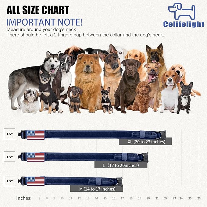 Tactical Dog Collar Military Dog Collar Adjustable Nylon Dog Collar Heavy Duty Metal Buckle with Handle for Dog Training,with Patches (Blue, XL) Celifelight