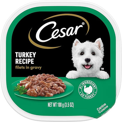 CESAR Soft Wet Dog Food Filets in Gravy Turkey Recipe, (24) 3.5 oz. Easy Peel Trays - PAWPICO