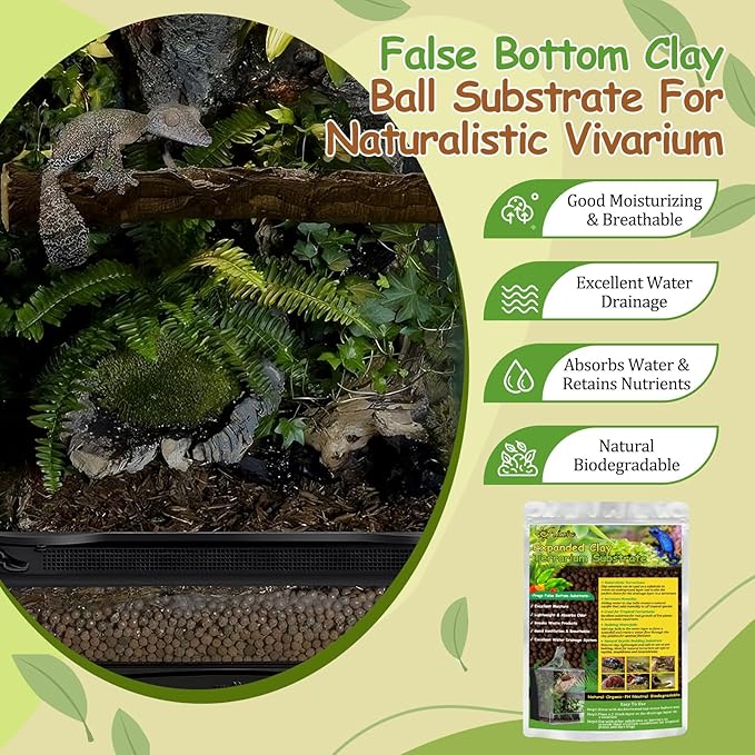 Riare 6LBS Expanded Clay Balls Terrarium Substrate for Reptiles - 100% Organic Lightweight Clay Pebbles Substrate Frogs False Bottom Substrate, Bioactive Terrarium Substrate for Drainage and Moisture Riare
