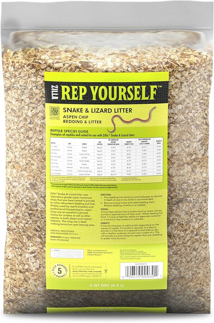 Zilla Snake and Lizard Litter Substrate, Made with Aspen Chips, Ultra Absorbent Bedding, Easy to Clean, 4 Quarts Zilla