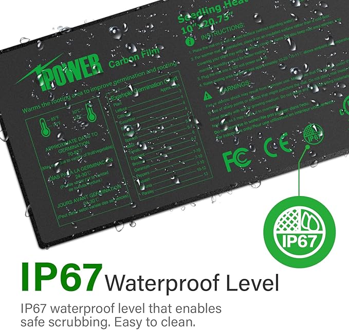 iPower 2 Pack 10" x 20.75" Seeding Heat Mat with Thermostat Temperature Adjustable Knob Durable Warm Hydroponic Plant Germination Starting Pad, Black iPower