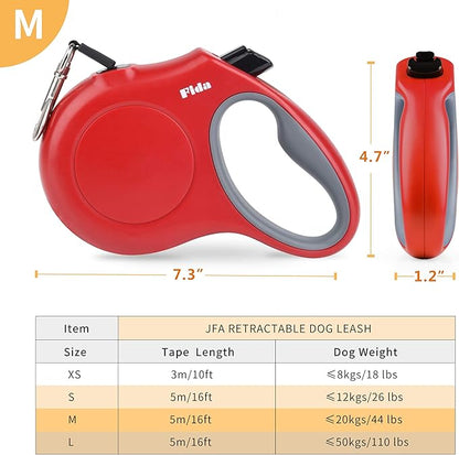 Fida Retractable Dog Leash, 16 ft Dog Walking Leash for Small and Medium Dogs up to 44lbs, 360° Tangle-Free, Red Fida