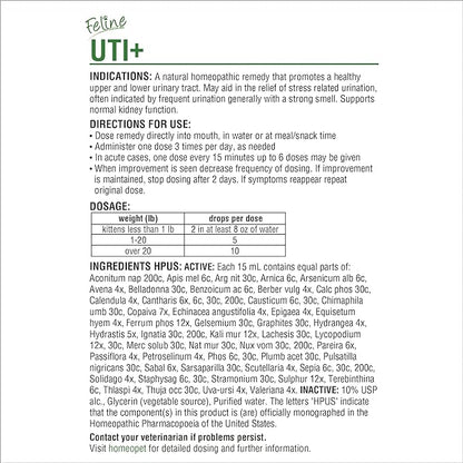 HomeoPet Feline UTI Plus, Safe and Natural Urinary Tract Medicine for Cats, Feline Urinary Tract Support, 15 Milliliters HomeoPet