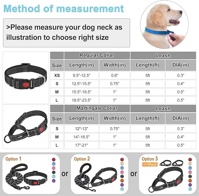 haapaw 2 Packs Martingale Dog Collar with Quick Release Buckle Reflective Dog Training Collars for Small Medium Large Dogs haapaw