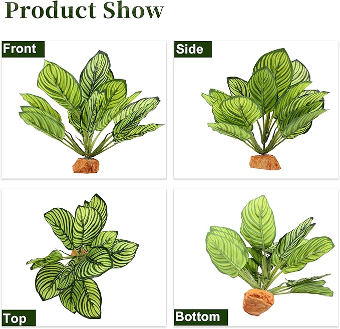 Reptile Plants Decoration, Reptile Plants for Terrarium Decor, Reptile Artificial Plant, Amphibian Habitat Decor Suitable for Reptiles Lizards Geckos, 8.66"x2.13"x10.63", Green CAPASTEC