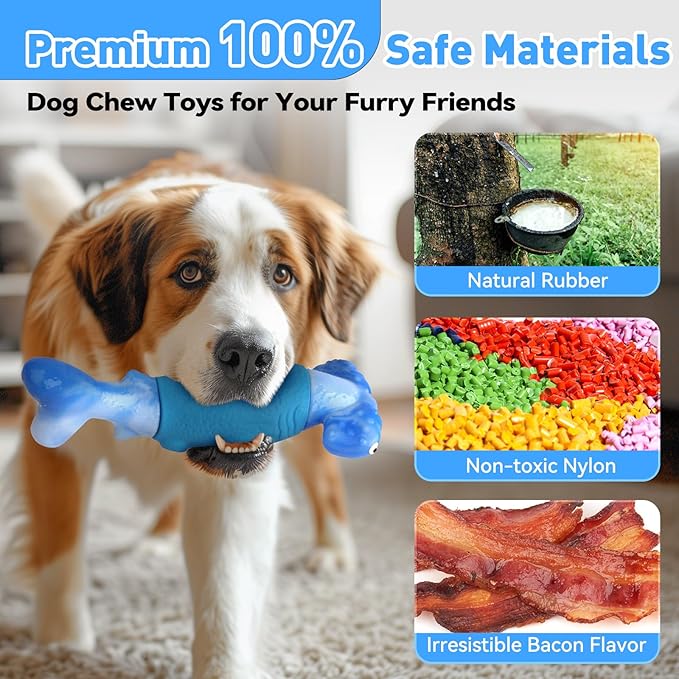 Dog Toys for Aggressive Chewers, Interactive Dog Chew Toys for Large Dogs, Indestructible Squeaky Dog Toys to Keep Them Busy, Tough Dog Toys for Medium/Large Breed Dogs Blue - PAWPICO