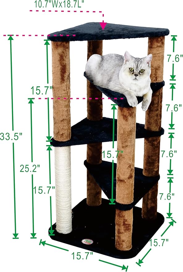 Go Pet Club Everyday Value 33in Cat Tree Kitty Scratcher Kitten Condo Tower House Furniture for Indoor Cats, Brown/Black - PAWPICO
