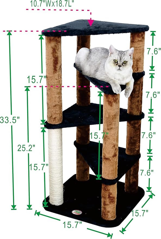 Go Pet Club Everyday Value 33in Cat Tree Kitty Scratcher Kitten Condo Tower House Furniture for Indoor Cats, Brown/Black - PAWPICO