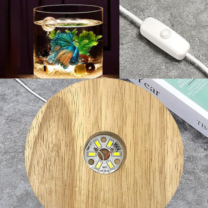 Aquarium Starter Kits 0.81-Gallon Fish Tank（6 inches） for Beginner Cylindrical Betta Fish Bowl with Wooden Base LED Light Water Pump Accessories Self-Cleaning Filter Copyright Patent PAWPICO