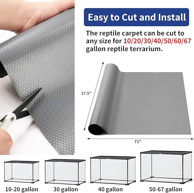 Reptile Carpet, Bearded Dragon Tank Accessories, Terrarium Liner Bedding, Non-Adhesive Terrarium Carpet for Bearded Dragon, Leopard Gecko, Snake, Lizard, Tortoise, Iguana Reptile Tank Grey(18"x72") SISIPAILIFE