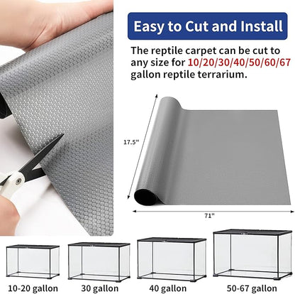 Reptile Carpet, Bearded Dragon Tank Accessories, Terrarium Liner Bedding, Non-Adhesive Terrarium Carpet for Bearded Dragon, Leopard Gecko, Snake, Lizard, Tortoise, Iguana Reptile Tank Grey(18"x72") SISIPAILIFE