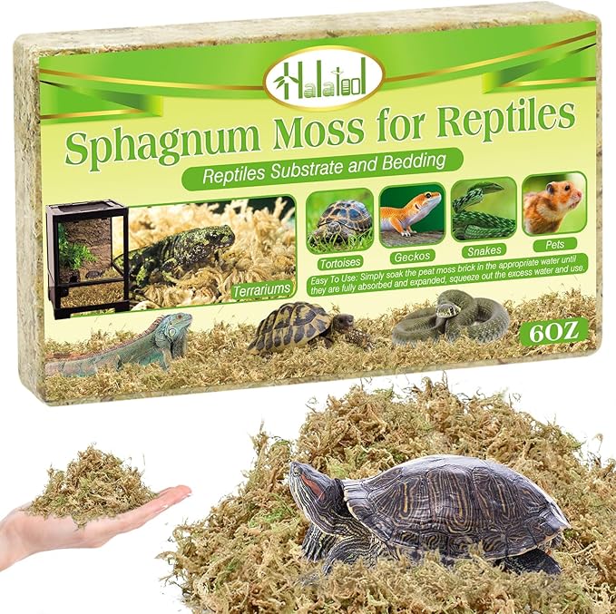 Halatool 6OZ Premium Sphagnum Moss for Reptiles- 8QT Natural Dried Terrarium Moss for Reptile Tank, Reptile Moss Bedding for Turtles Geckos Snakes Frogs Hamsters HALATOOL