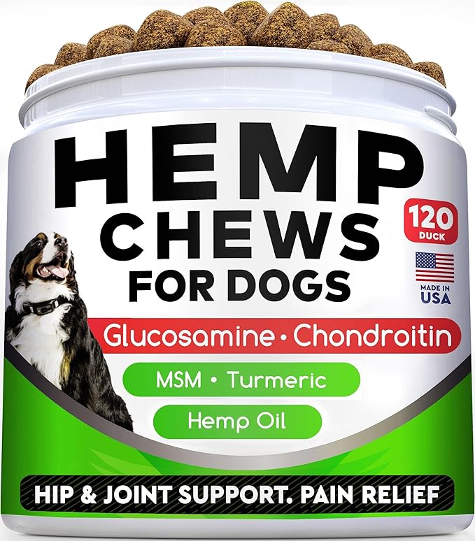 Hemp Chews for Dogs - Glucosamine Chondroitin for Dogs Joint Pain Relief with Hemp Oil, Hip & Joint Supplement Dogs, MSM Turmeric for Dogs Mobility, Dog Joint Supplement, Hemp Dog Treats Joints Health STRELLALAB