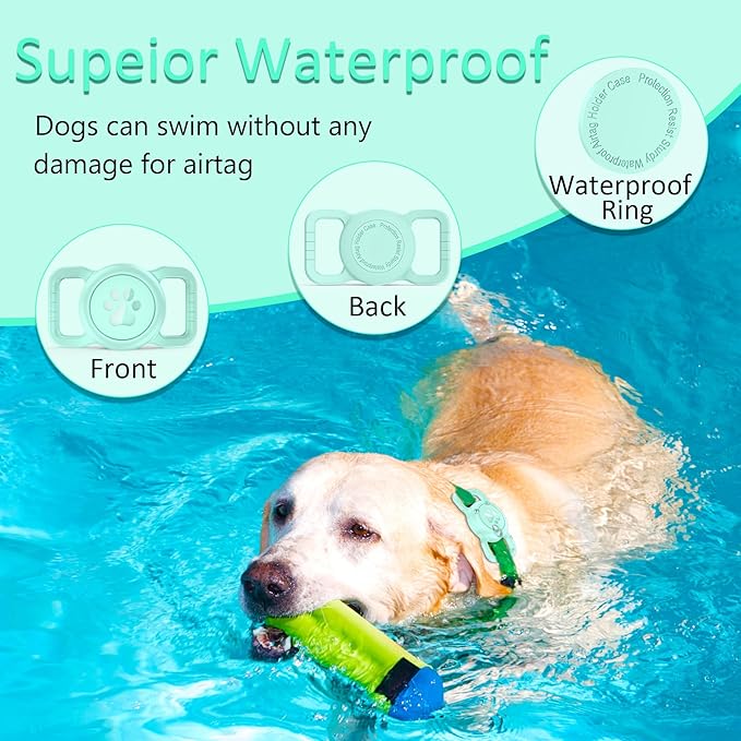 SANKALA Airtag Dog Collar Holder, [1 Pack] Waterproof Dog Airtag Holder, Silicone Full Body Covered Anti-Lost Protective Apple Air Tag Holder for Pet Collar - Fits All Width Collars, Mint Green SANKALA
