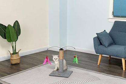 Go Pet Club Everyday Value 19in Scratching Post with Sisal Rope and Interactive Hanging Toy Feather, Gray - PAWPICO