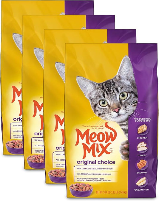 Meow Mix Original Choice Dry Cat Food, 3.15 Pound (Pack of 4), Complete & Balanced Nutrition MeowMix