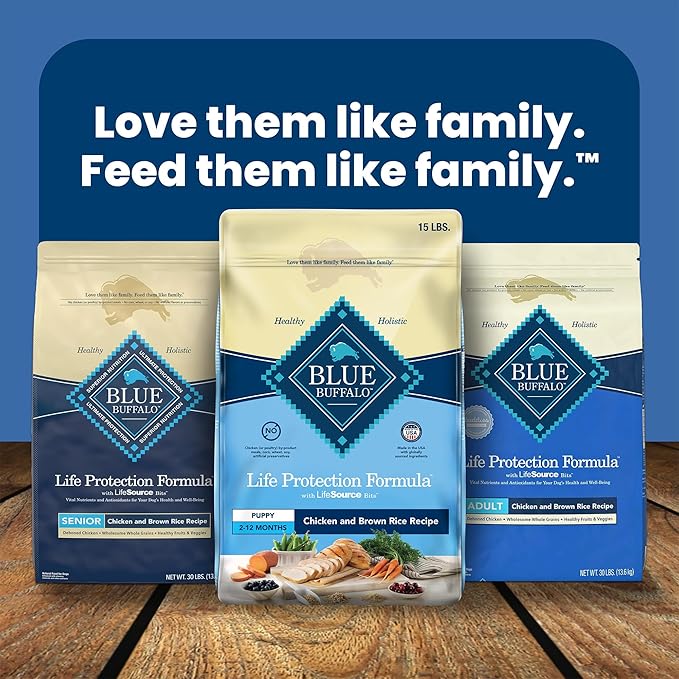 Blue Buffalo Dog Food for Puppies, Life Protection Formula, Natural Chicken & Brown Rice Flavor, Puppy Dry Dog Food, 15 lb Bag - PAWPICO