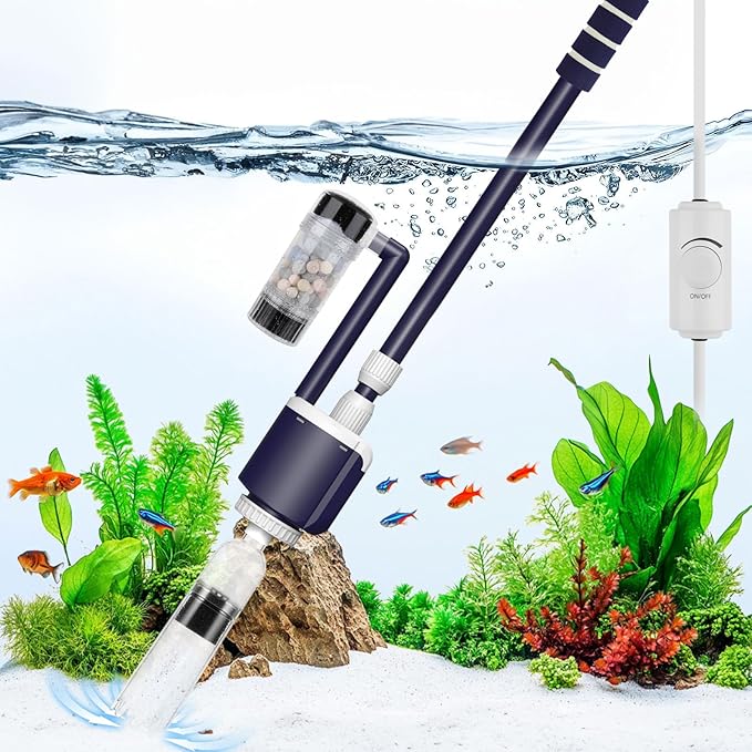 AQQA Fish Tank Cleaner,DC 34W/600GPH Adjustable Water Flow Aquarium Gravel Vacuum,Multi-Filtration Purifies Water Electric Cleaning Kit for Water Change Water Circulation Wash Sand Gravel 110V-240V AQQA