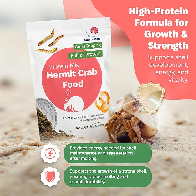 Snout and Shell - Protein Mix Hermit Crab Food - 1 oz - 30 Grams - Whole Food Diet for Hermit Crabs - Seeds, Sea Creatures, Bugs and More SNOUTANDSHELL