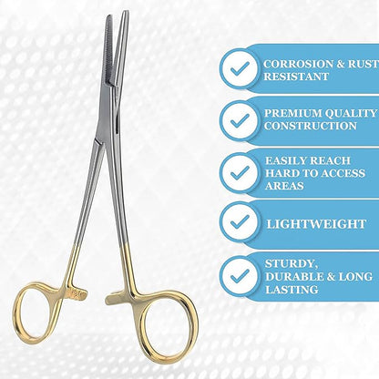 Dog Pet Ear/Nose Hair Puller Grooming Hemostat Locking Forceps Pliers, 5.5" (14cm), Straight (Gold Handle) A2Z+SCILAB