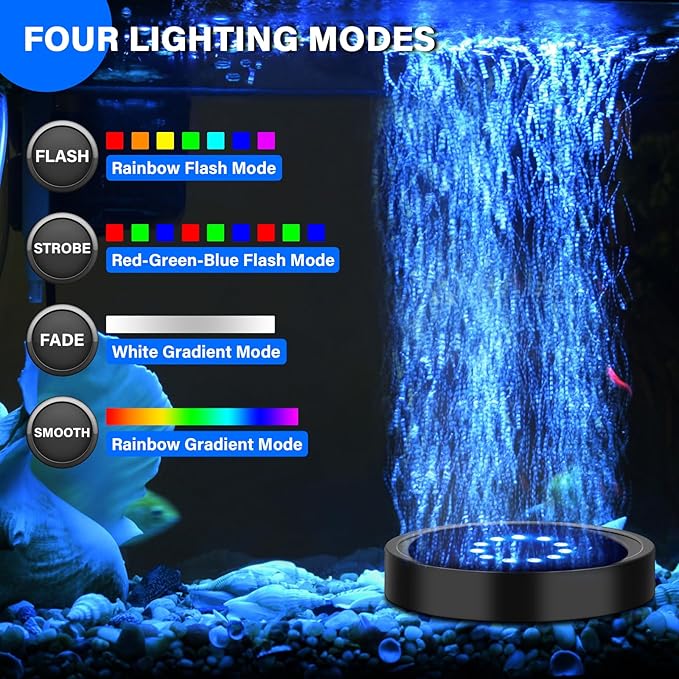 Aquarium Air Bubble Light, LED Fish Tank Bubbler Stone Disk with 11 Super Bright Lamp Beads, 16 Colors and 4 Modes Adjustable for Fish Tank Decoration Oxygenation fishkeeper