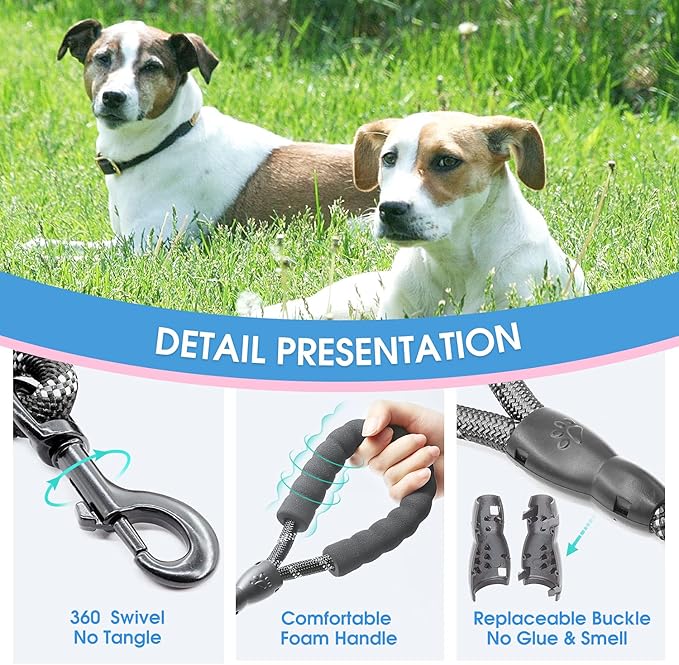 BAAPET 2/4/5/6 FT Dog Leash with Comfortable Padded Handle and Highly Reflective Threads for Small Medium and Large Dogs (5FT-1/2'', Black) BAAPET