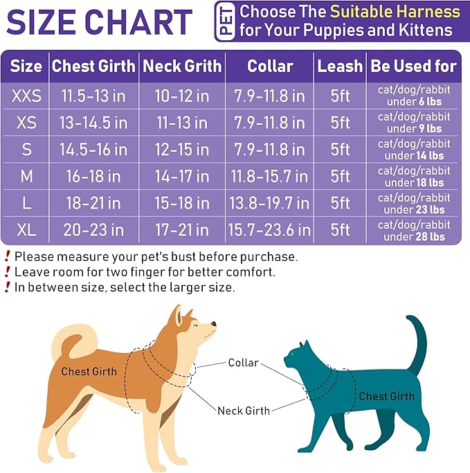 GAMUDA Small Dog Harness Collar and Leash Set, Step in No Chock No Pull Soft Mesh Adjustable Dog Vest Harnesses Plaid Reflective for Dogs Puppy Cats Kitten Rabbit (Purple, XL) GAMUDACollarsCollection