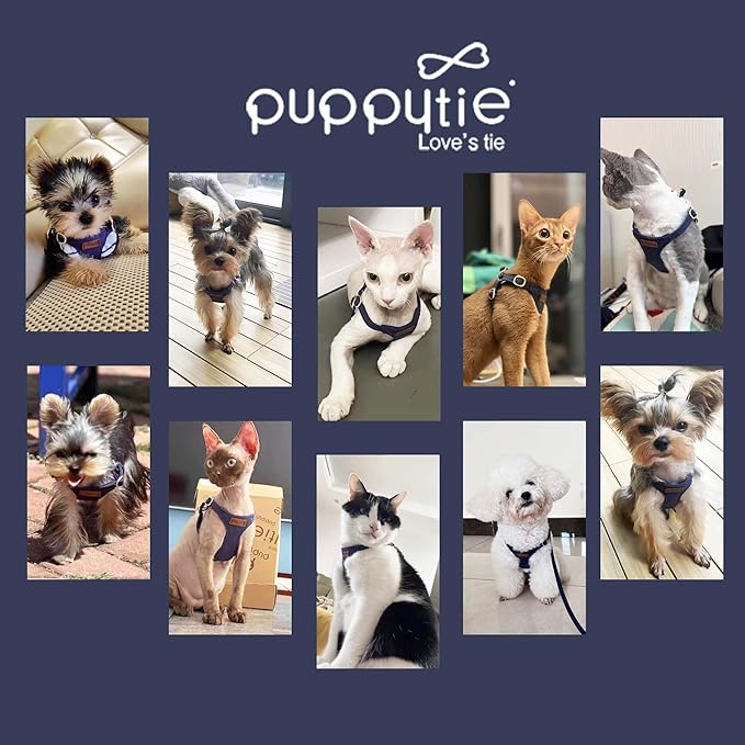 Puppytie No Pull Dog Harness with Multifunction Dog Leash,Soft Adjustable No Choke Escape Proof Pet Harness Vest for Medium Dogs or Large Dogs,Navy,M - PAWPICO