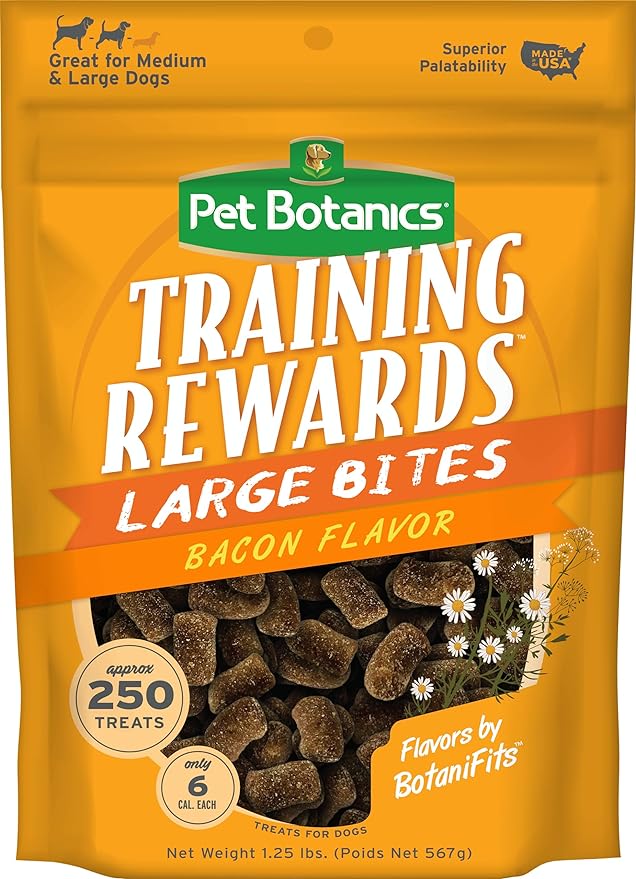 Pet Botanics 20 oz. Pouch Training Rewards Soft & Chewy Large Bites, Bacon Flavor, with 250 Treats Per Bag, The Choice of Top Trainers, for Large Breed Sizes - PAWPICO