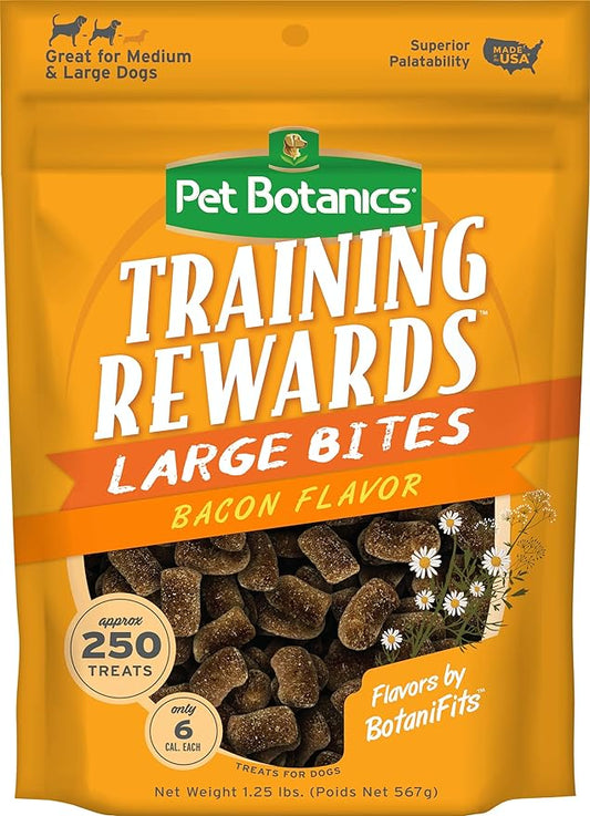 Pet Botanics 20 oz. Pouch Training Rewards Soft & Chewy Large Bites, Bacon Flavor, with 250 Treats Per Bag, The Choice of Top Trainers, for Large Breed Sizes - PAWPICO