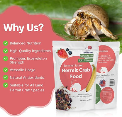 Snout and Shell - Summer Sunset Hermit Crab Food - 1 oz - 30 Grams - Whole Food Diet for Hermit Crabs - Flowers, Bugs and More SNOUTANDSHELL