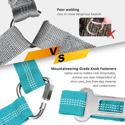 Removable Dog Seat Belt Harness for Car, 3 in 1 Pet Dog Car Seatbelt Leash, Retractable Restraint Secures to Vehicle Headrest & Adjustable Reflective Bungee Dog Seatbelt Tether, Blue - PAWPICO